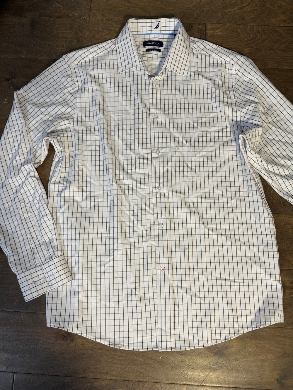 Nautica Men’s White Shirt with Blue Windowpane Check